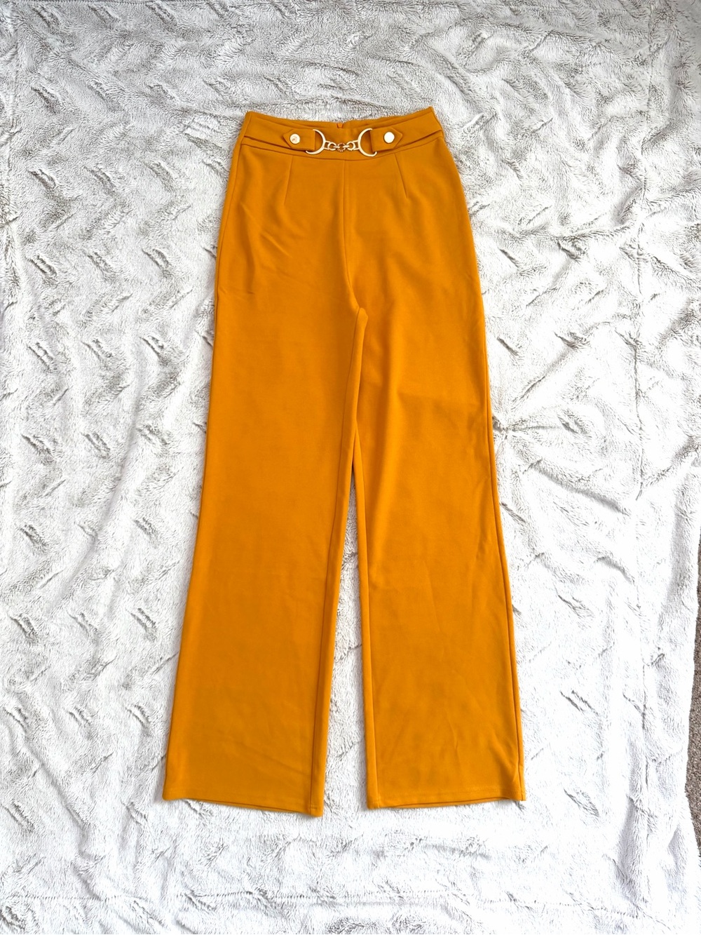NWT Michel Mustard Yellow Wide Leg Pants M High Waisted Horsebit Flare Trousers